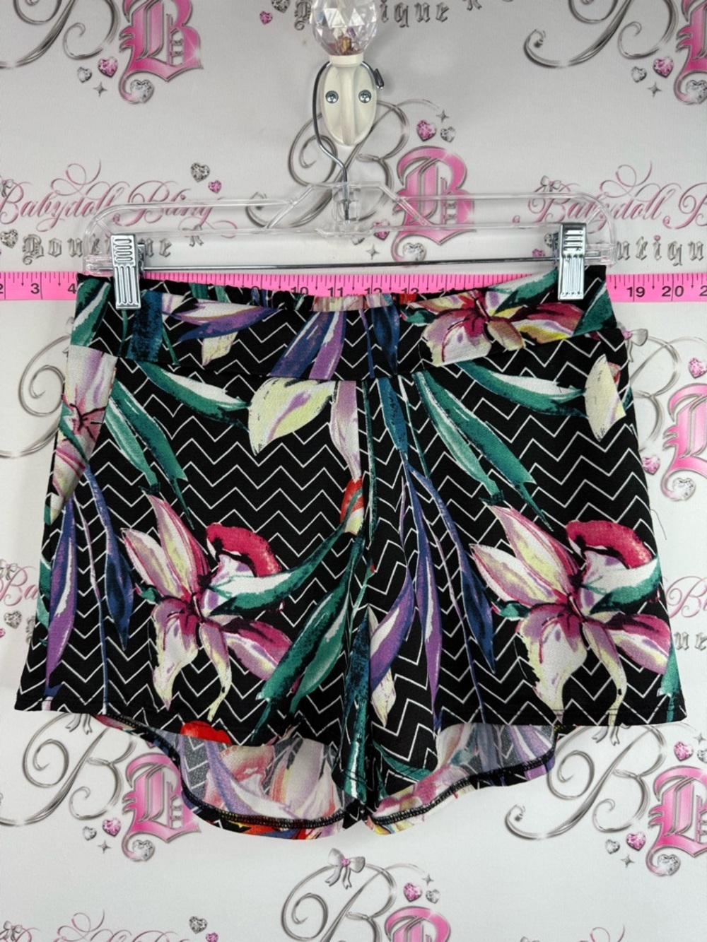 High-Waist Black Floral Chevron Women's Shorts flowy summer comfortable